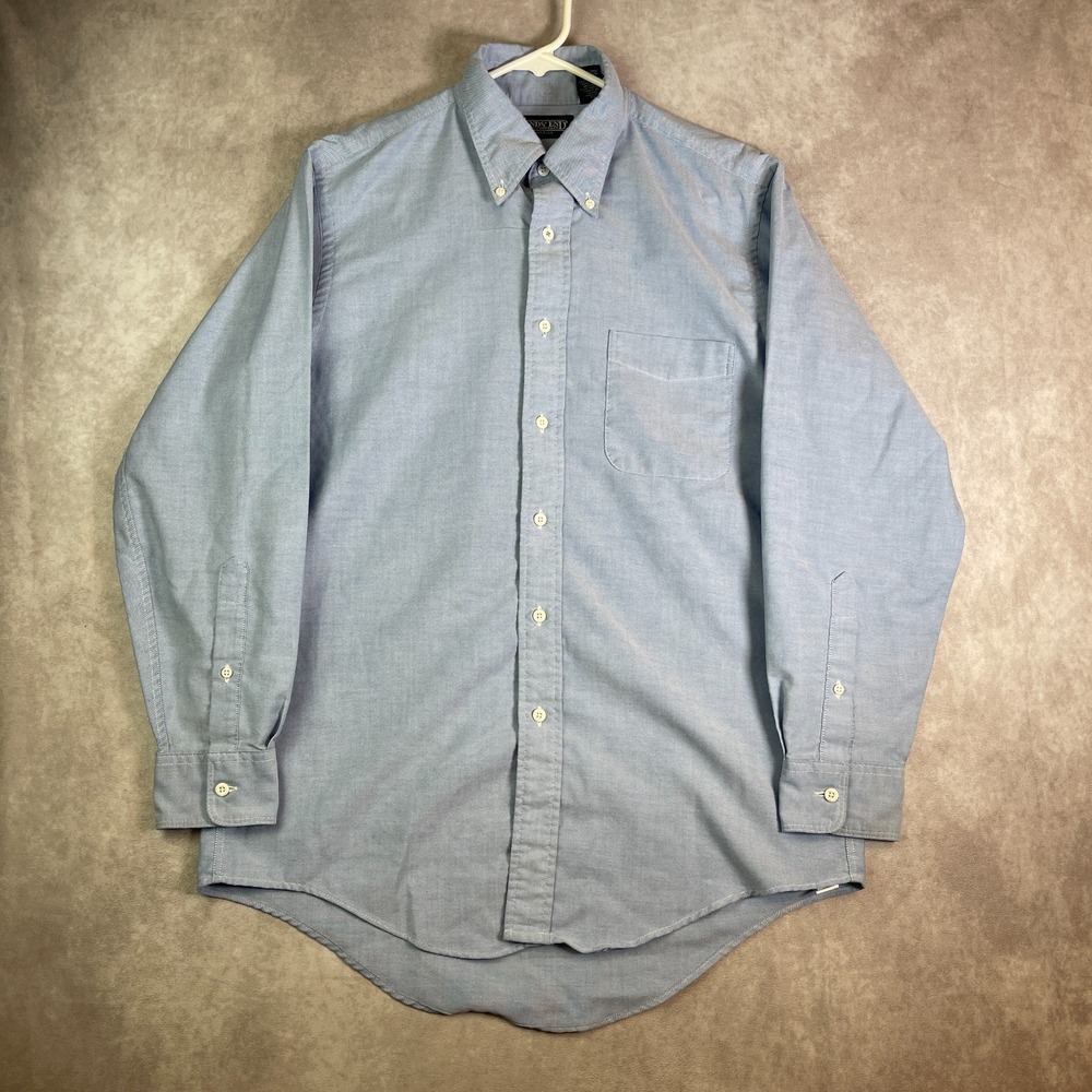 VINTAGE Lands End Shirt Mens 15.5 32 Blue Long Sleeve Button Down Formal USA 90s